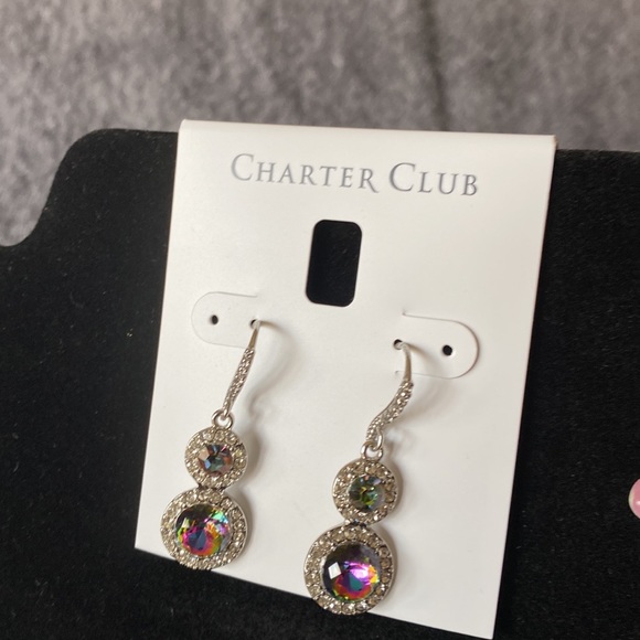 NET Silver Tone Pave’ & Stone Halo Double Drop Earrings Created for Macy’s - Picture 6 of 9